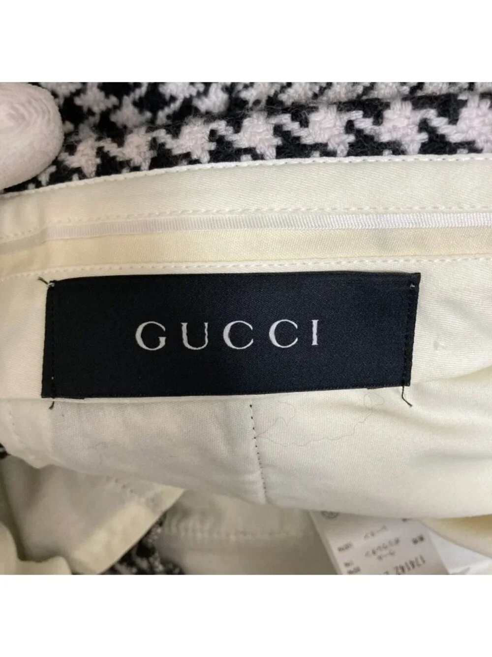 Gucci Wool Tweed Houndstooth Tailored Jacket Trousers Suit Set Black White